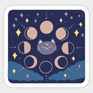 Quirky Moon Phase Cat Sticker